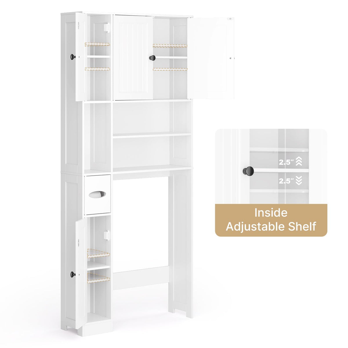 Over The Toilet Storage Cabinet with Five Doors White L603667