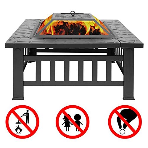 32in Wood Fire Pit with Mesh Lid and Fire Poker E840455