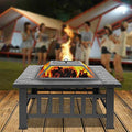32in Wood Fire Pit with Mesh Lid and Fire Poker E840455