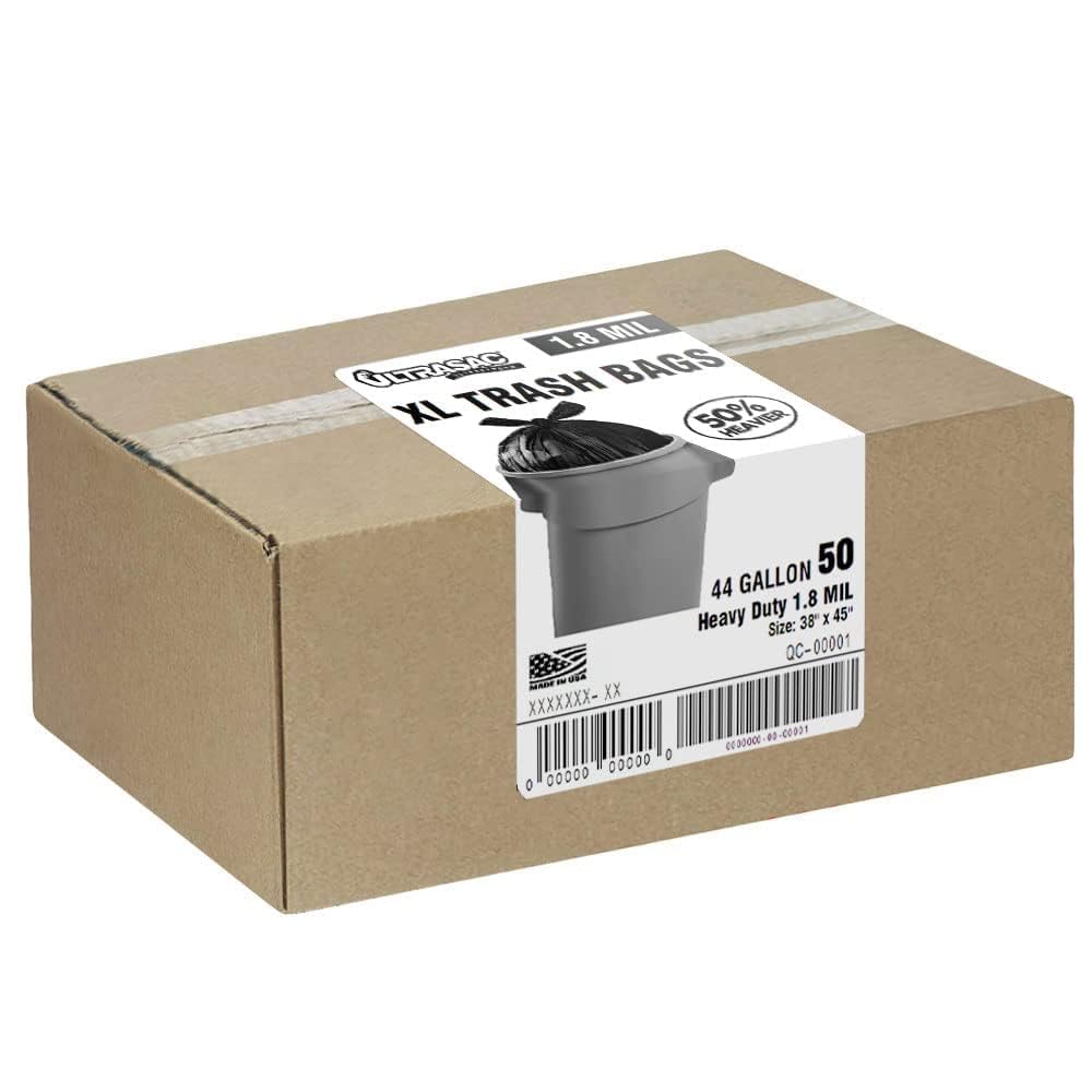 45 Gallon 50 Count 1.8 MIL Black Plastic Trash Bags J473095