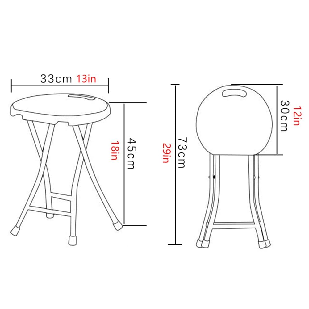 18 Inch Portable Folding Stool with Handle, Round Plastic 500lbs Capacity Black V584499