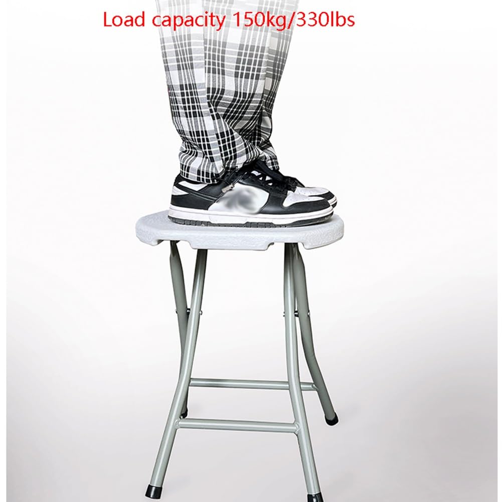 18 Inch Portable Folding Stool with Handle, Round Plastic 500lbs Capacity Black V584499