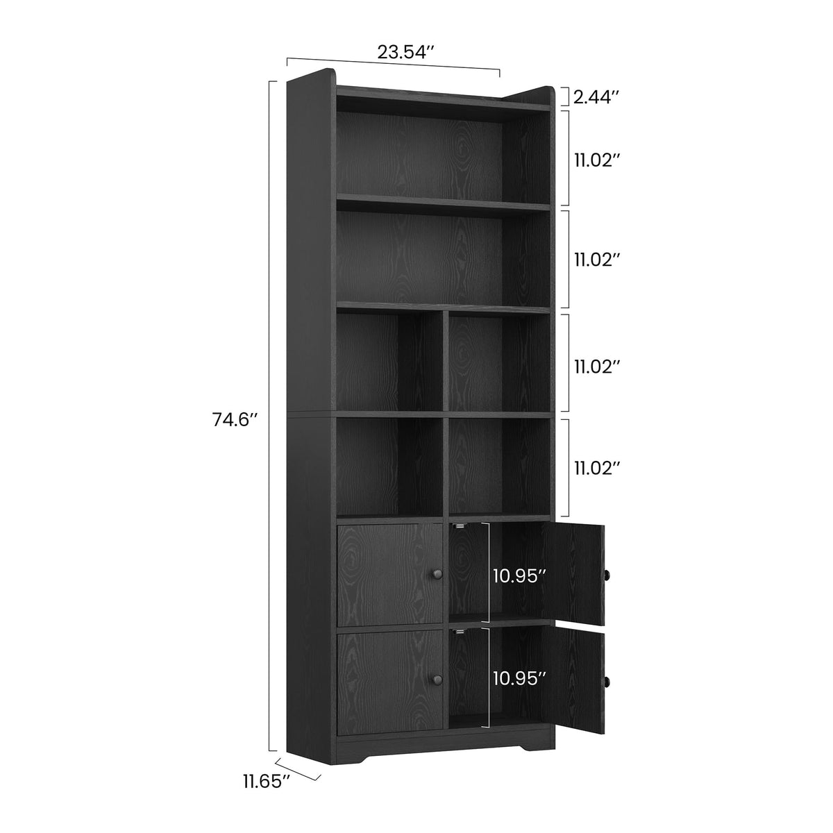 74.6" Tall 6-Tier Bookshelf with Doors U66031