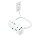 Flat Plug Power Strip with 5 FT Extension Cord, 6 Outlets 3 USB Ports, White H4060