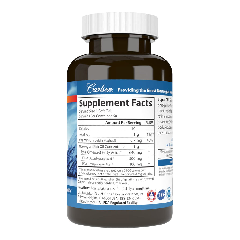 DHA Supplements 500 mg 60 Softgels F801