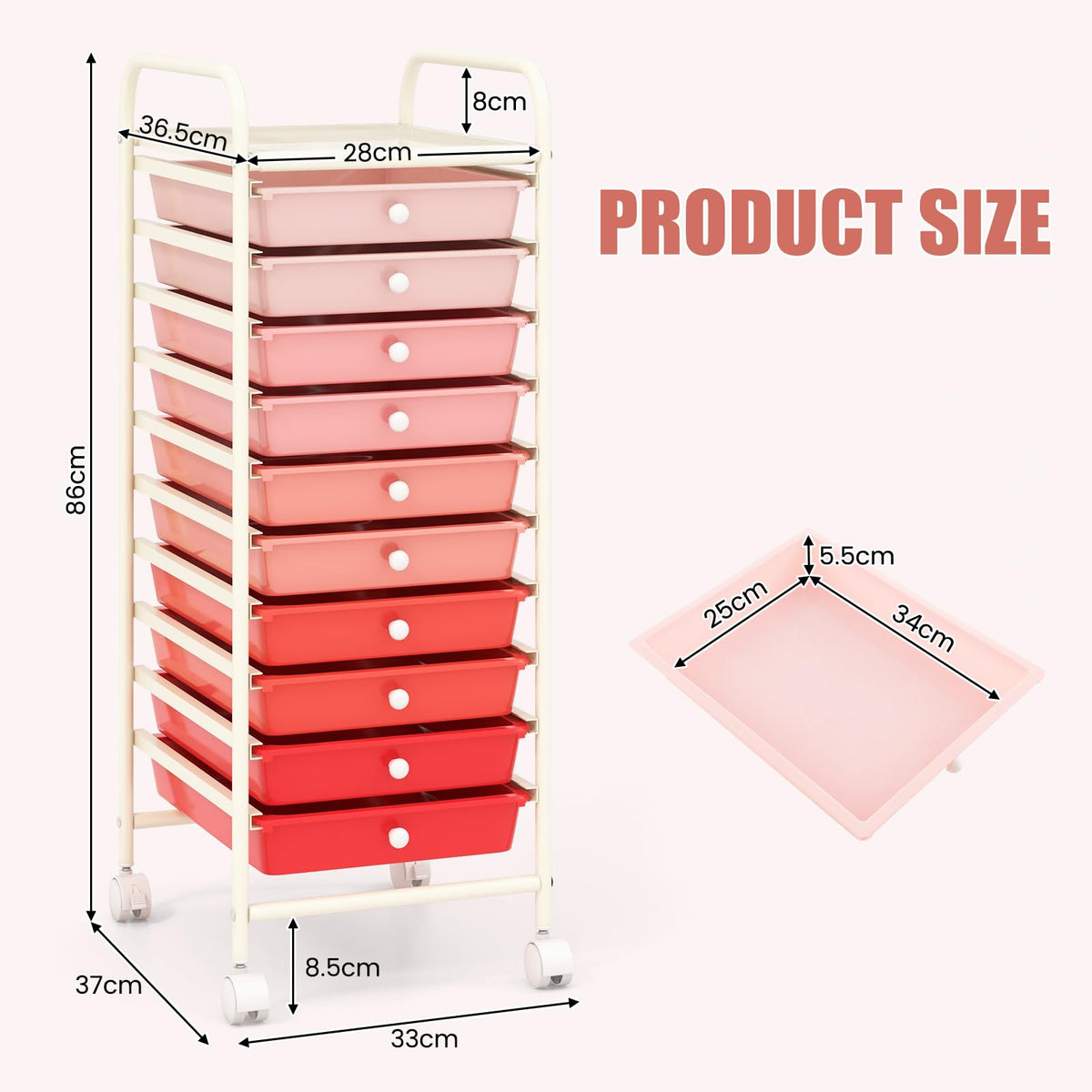 10 Drawer Rolling Storage Cart M84095