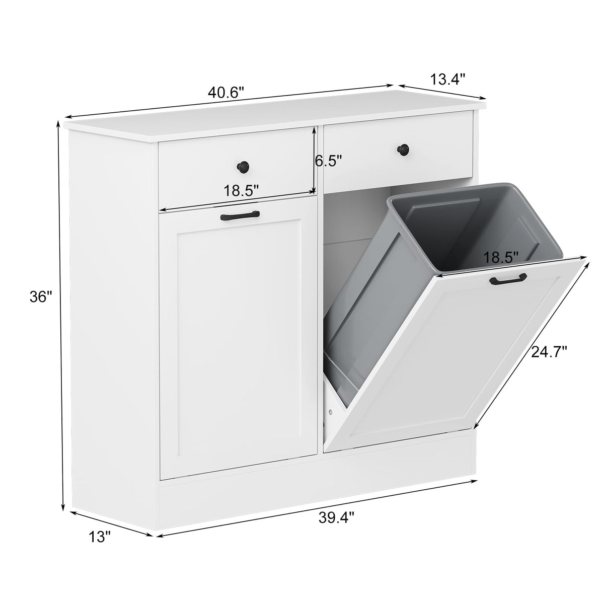 20 Gallon Double Tilt Out Trash Can Cabinet with Hidden Drawers White V97306