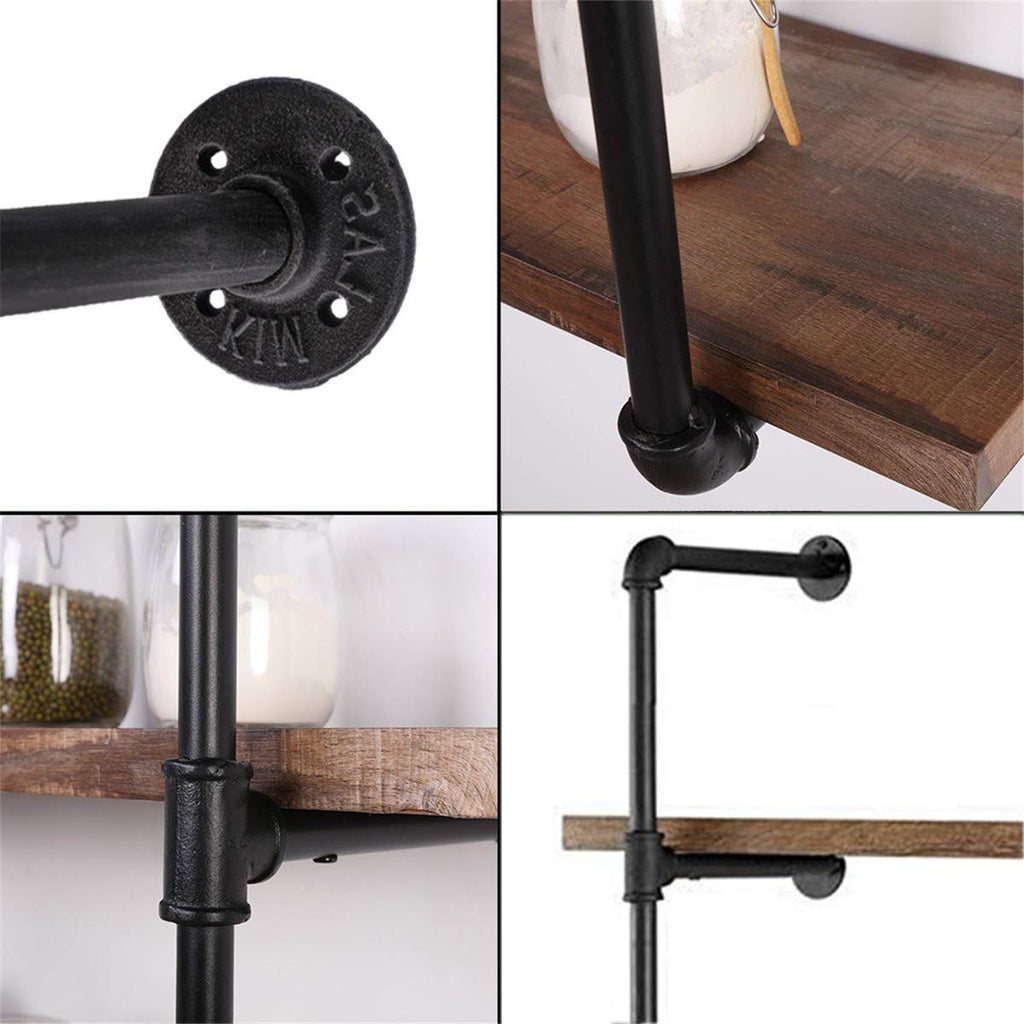 Industrial Wall Mount Iron Pipe Shelf 2Pcs 5 Tier E46351