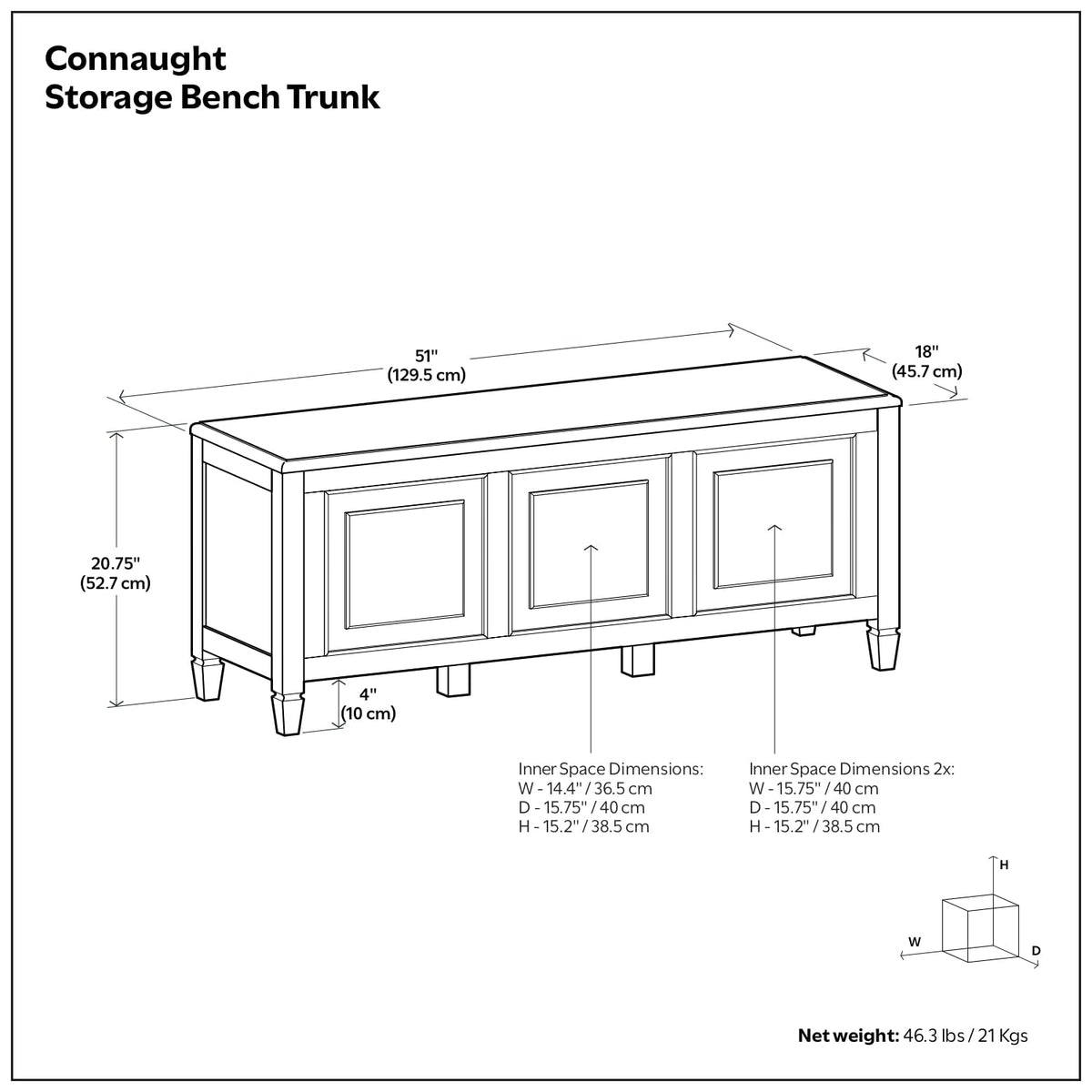 Black Solid Wood Trunk Bench N1491