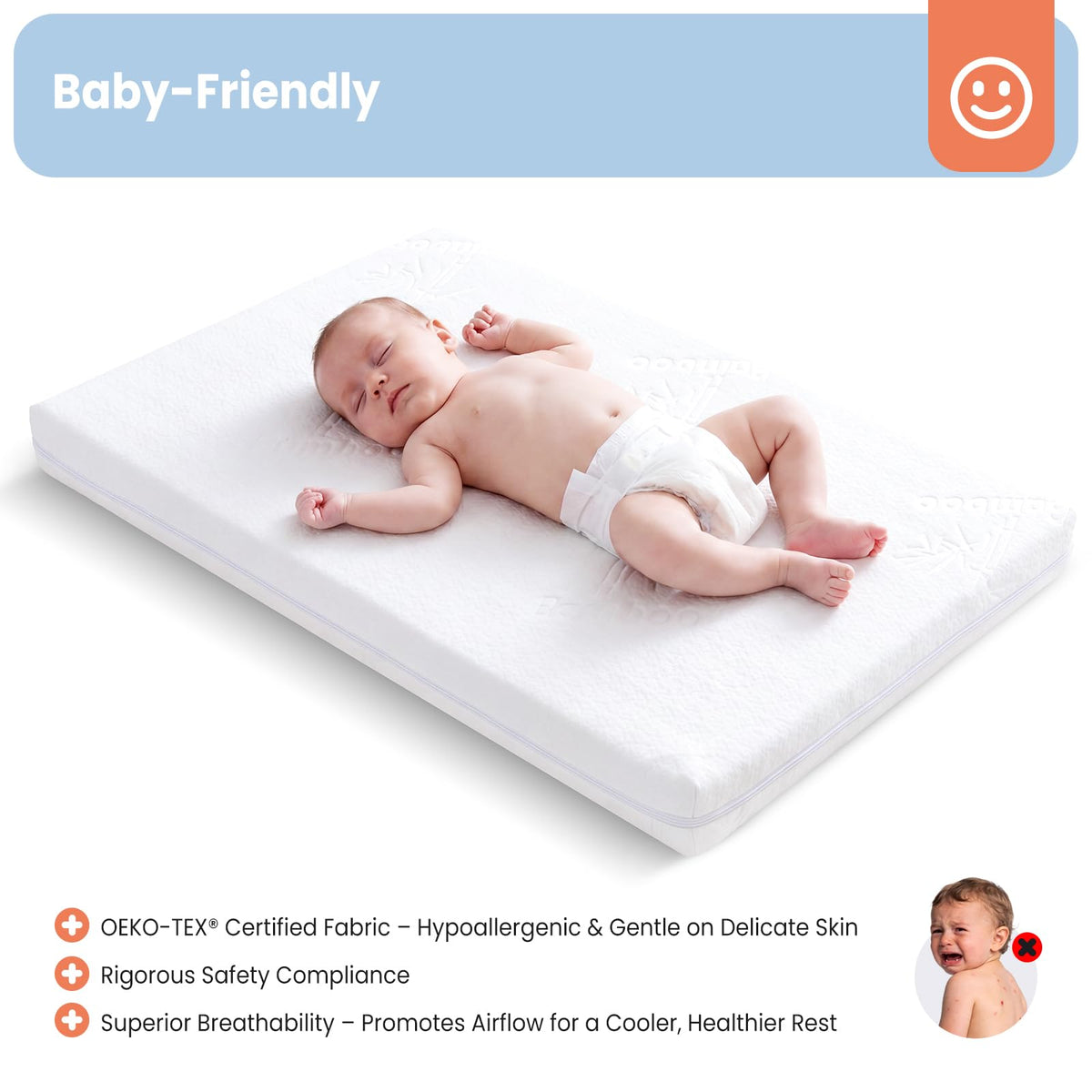 2" Thick Dual Sided Gel Memory Foam Bassinet Mattress O67817