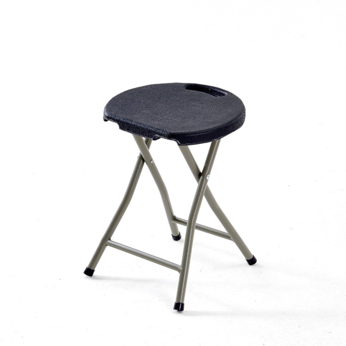 18 Inch Portable Folding Stool with Handle, Round Plastic 500lbs Capacity Black V584499