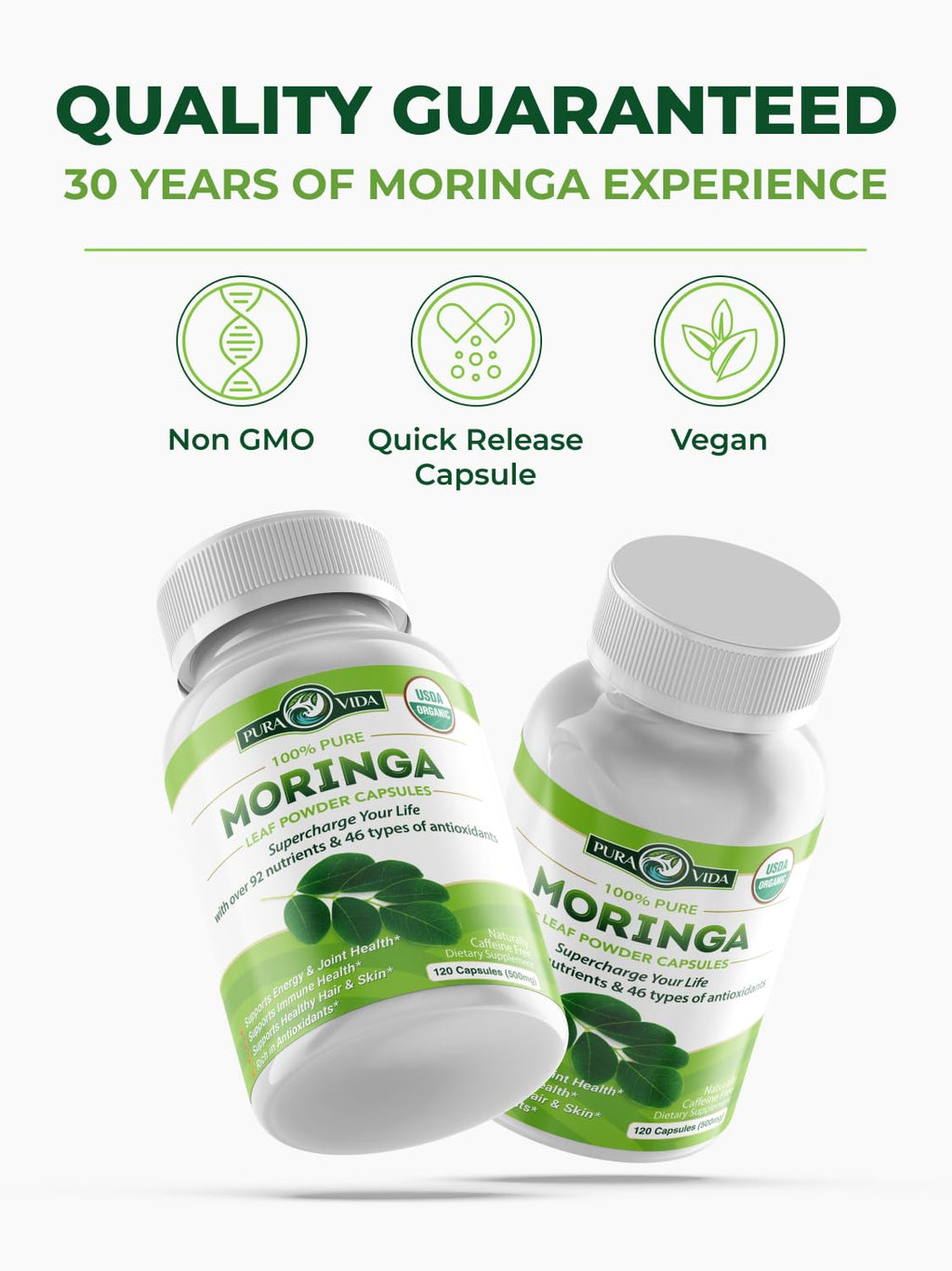 Organic Moringa Capsules 120ct 500mg W27530
