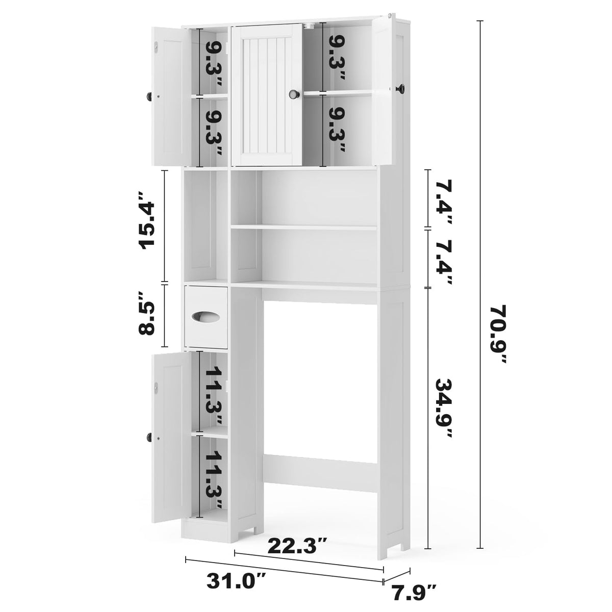 Over The Toilet Storage Cabinet with Five Doors White L603667