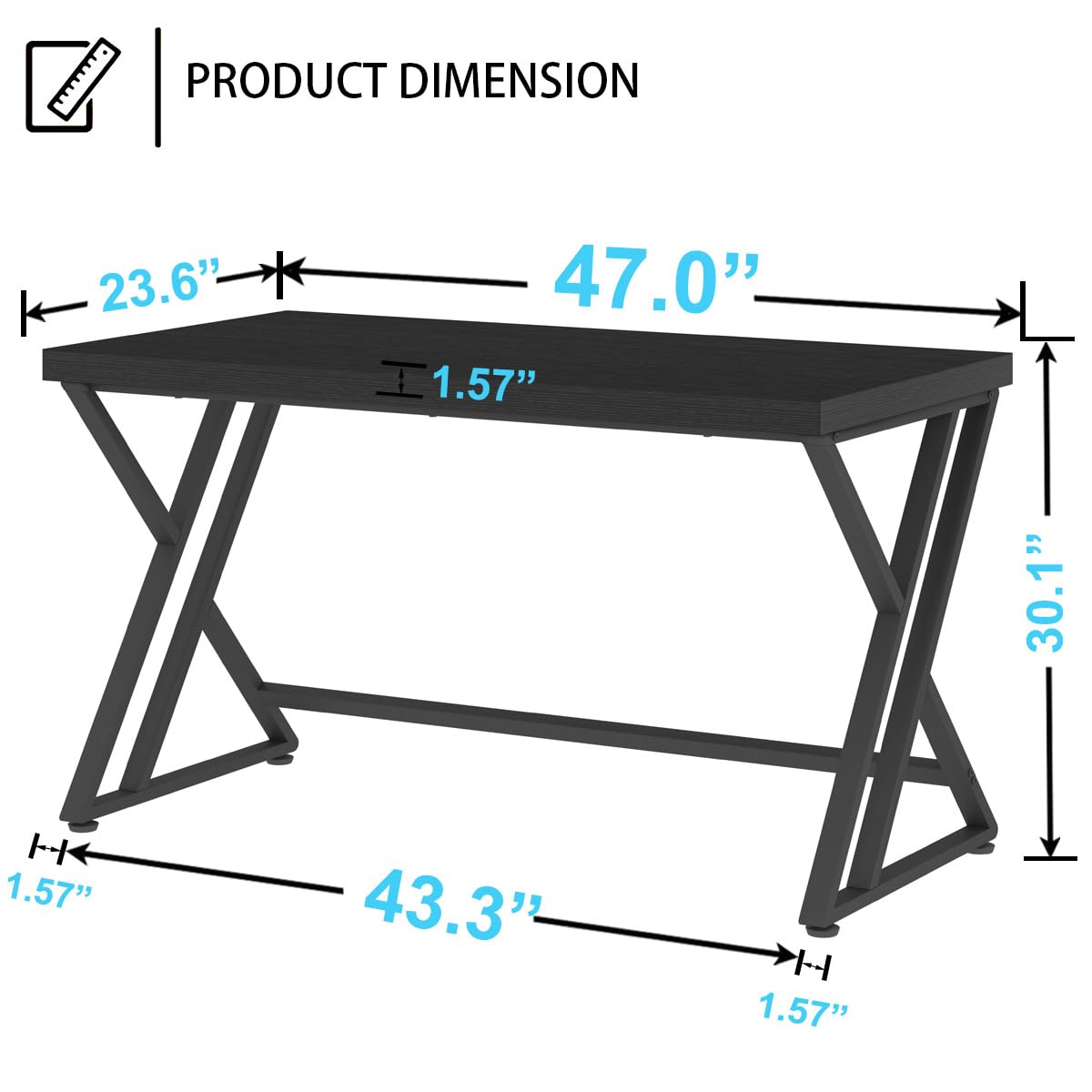 Black 47 Inch Metal and Wood Computer Desk D505