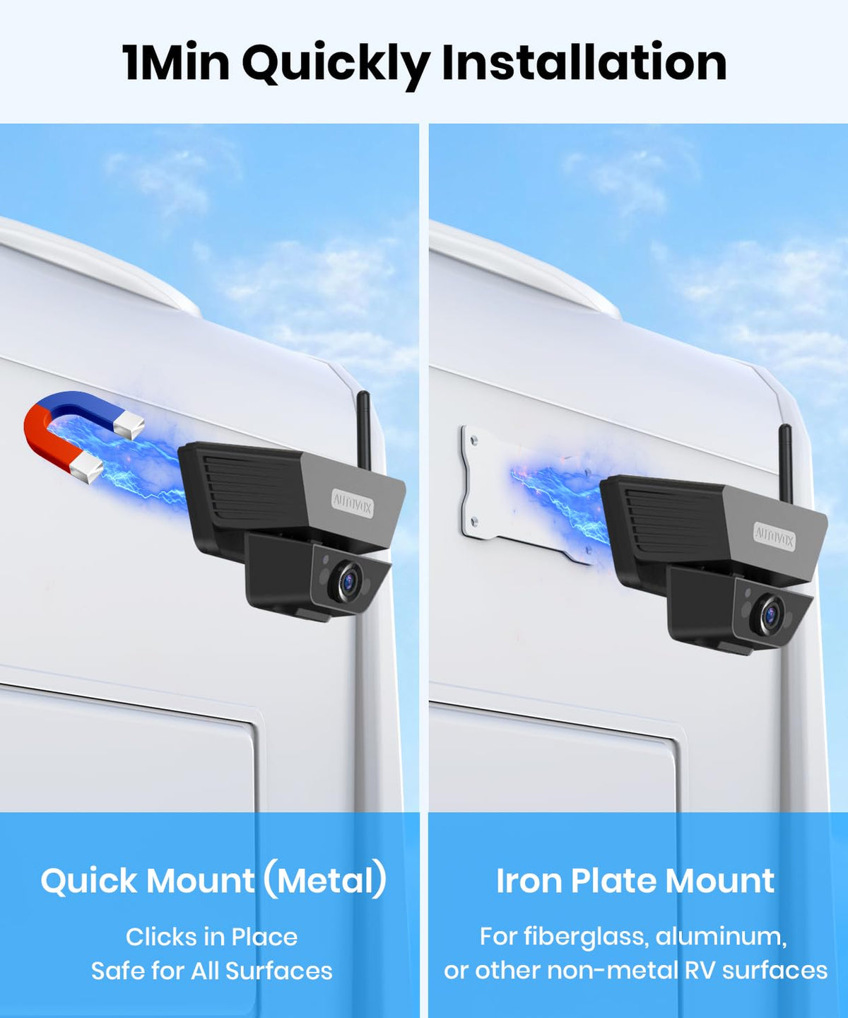 Wireless Backup Camera Solar Magnetic 7.2" 1080P Monitor D570