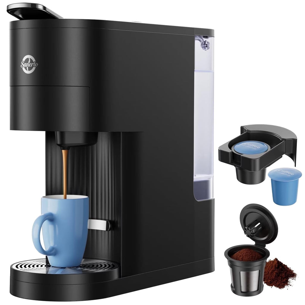 Single Serve Coffee Maker with K Cup Capsules & Grounds, Black H43506