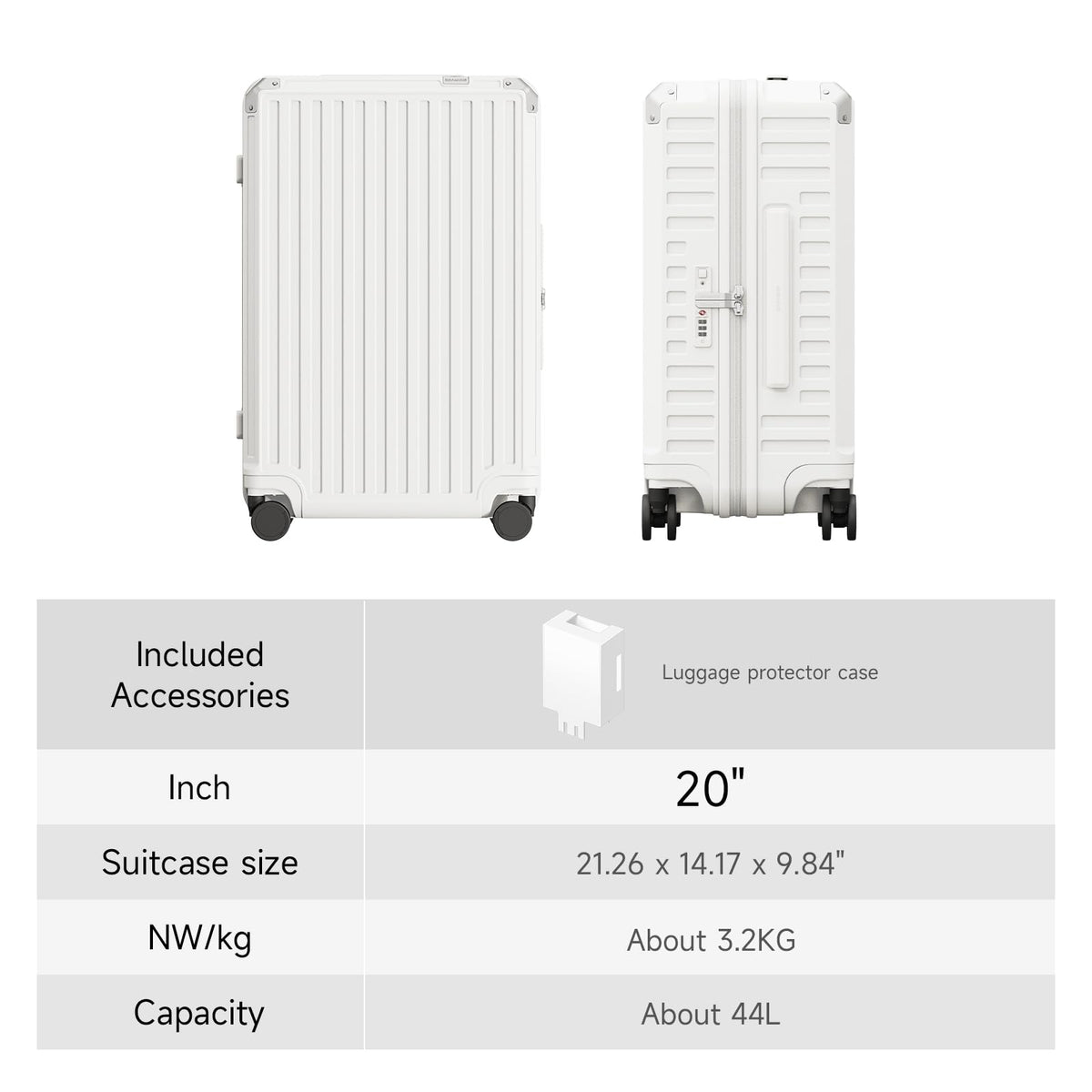 20 inch White Hardside Carry on Luggage with Spinner Wheel B324