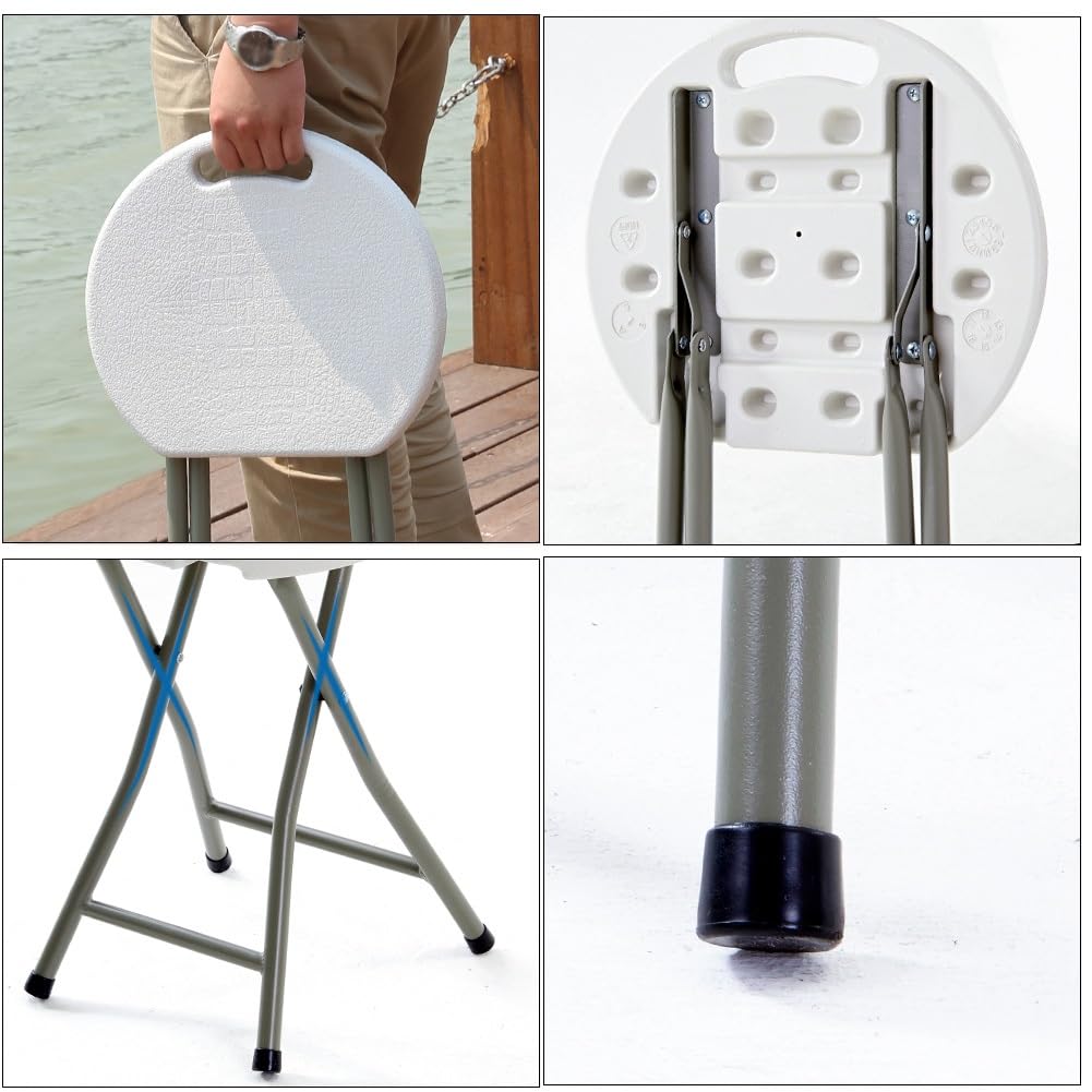 18 Inch Portable Folding Stool with Handle, Round Plastic 500lbs Capacity Black V584499