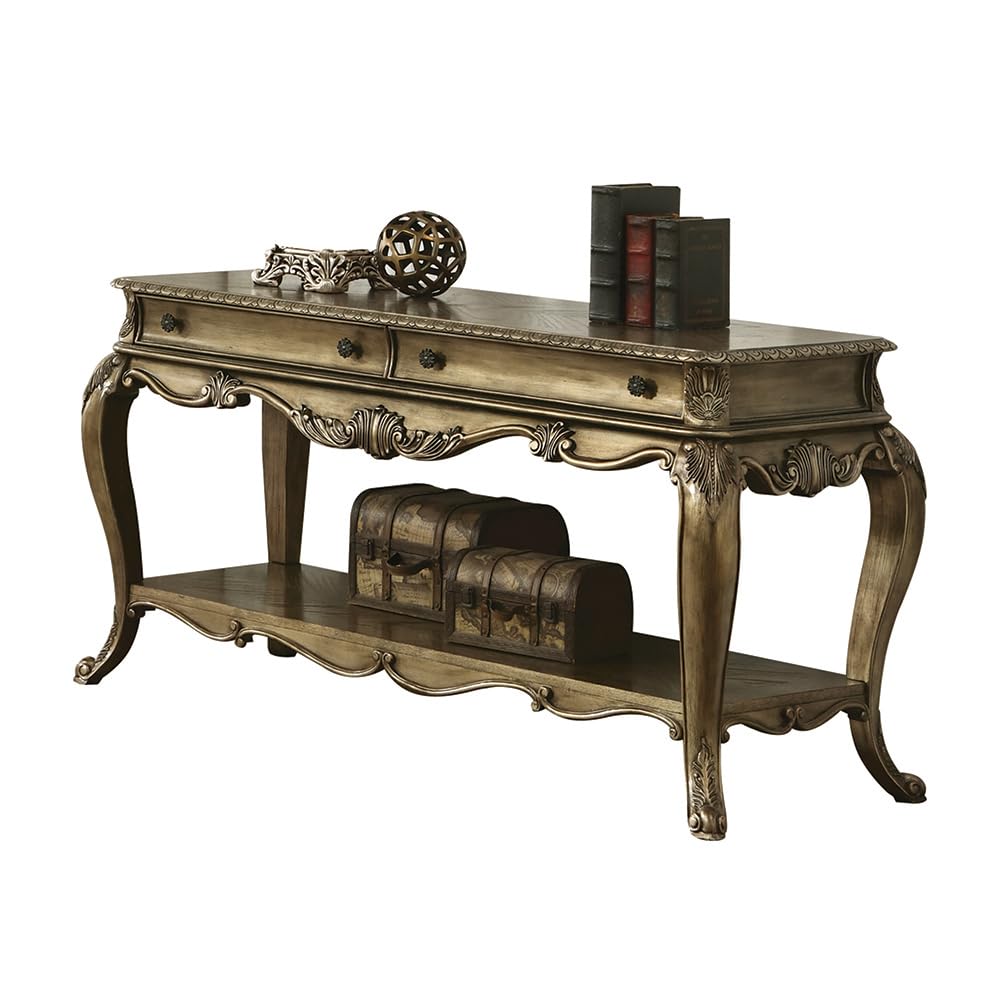 Oak Sofa Table with 2 Drawers and Bottom Shelf V19694