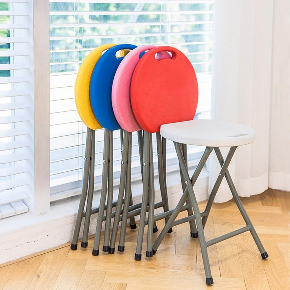 18 Inch Portable Folding Stool with Handle, Round Plastic 500lbs Capacity Black V584499