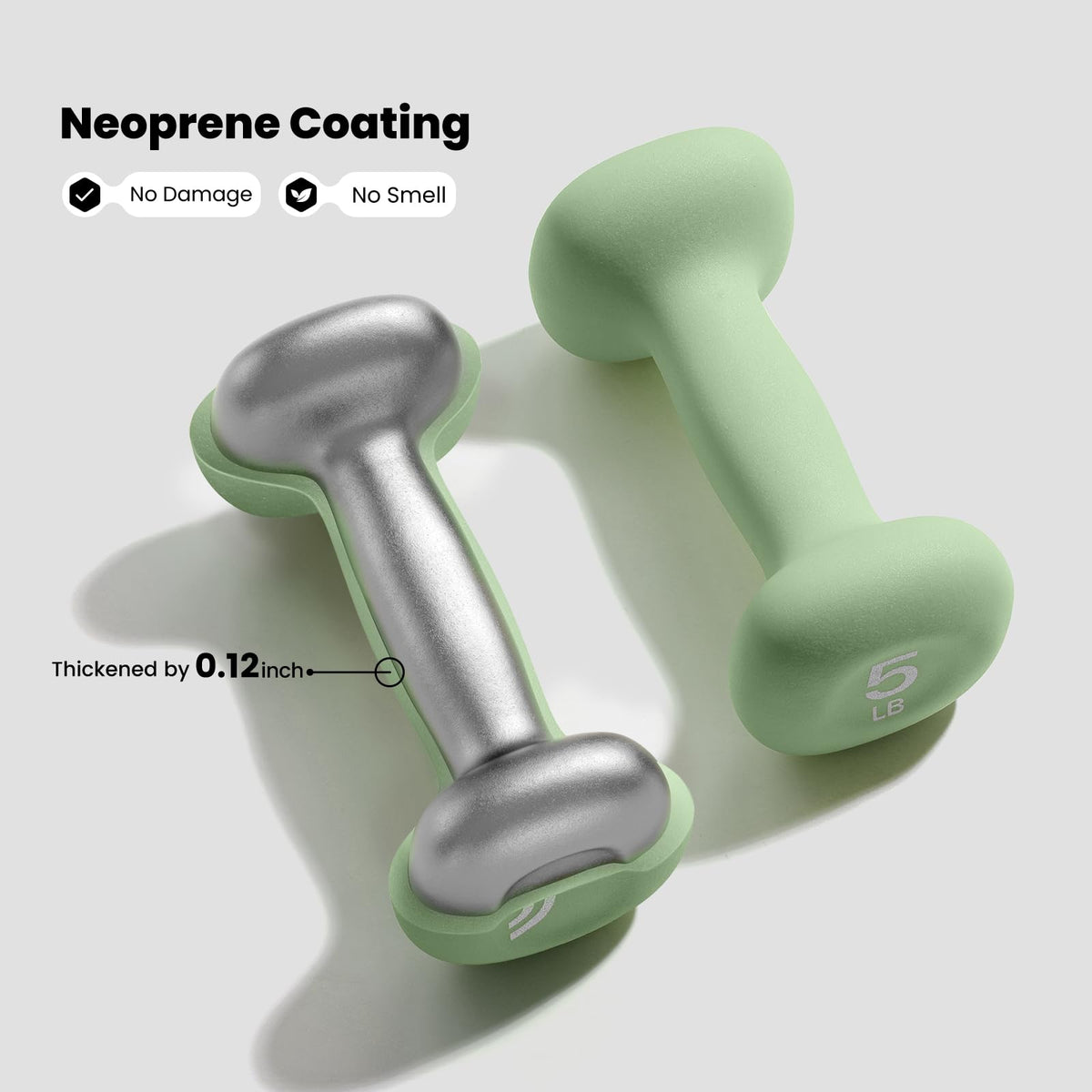 Neoprene Dumbbells Set of 2, 5lb Hand Weights, Green G9090