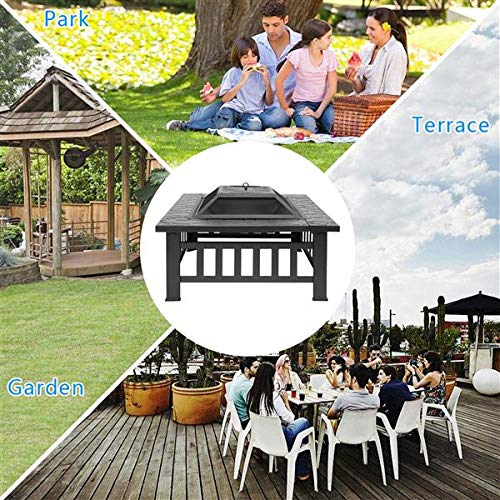 32in Wood Fire Pit with Mesh Lid and Fire Poker E840455