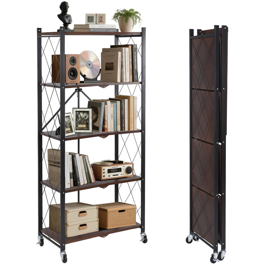5-Tier Folding Storage Shelf with Woodgrain Finish D770