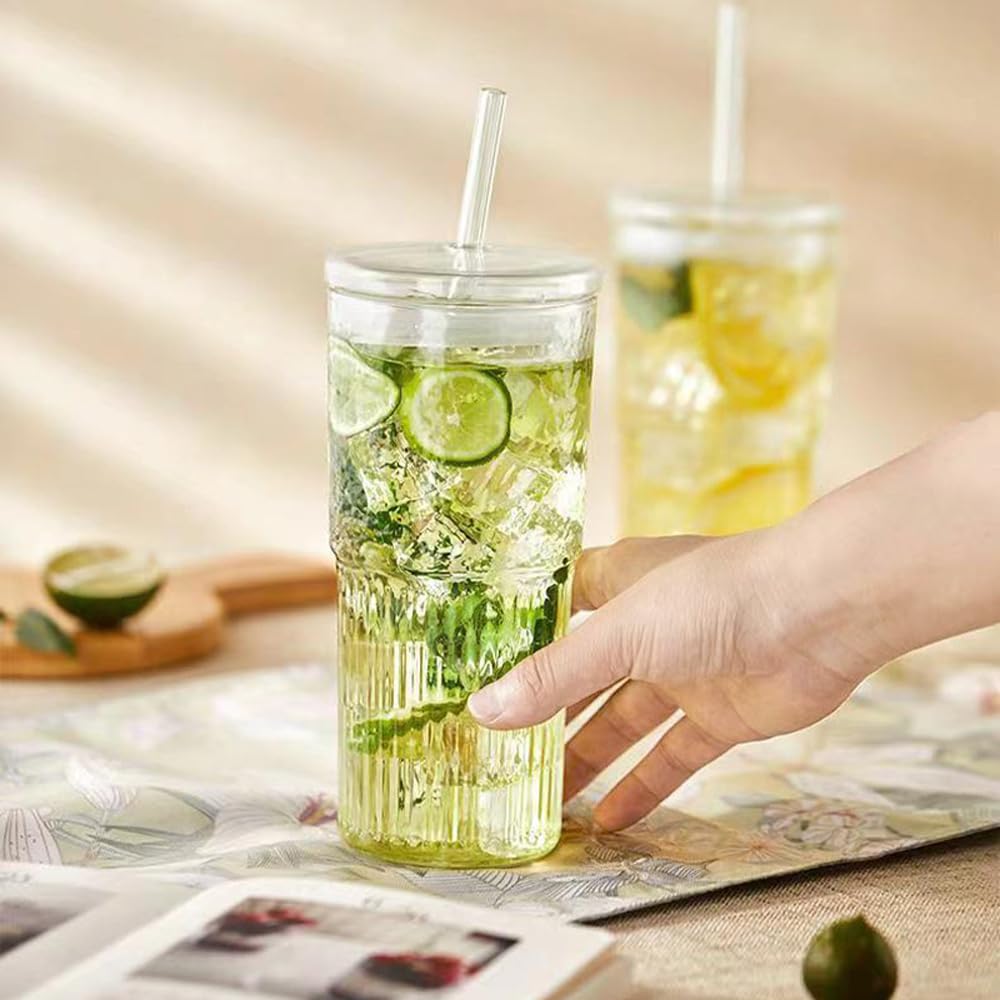 2Pcs 22oz Glass Cups with Lids and Straws R730