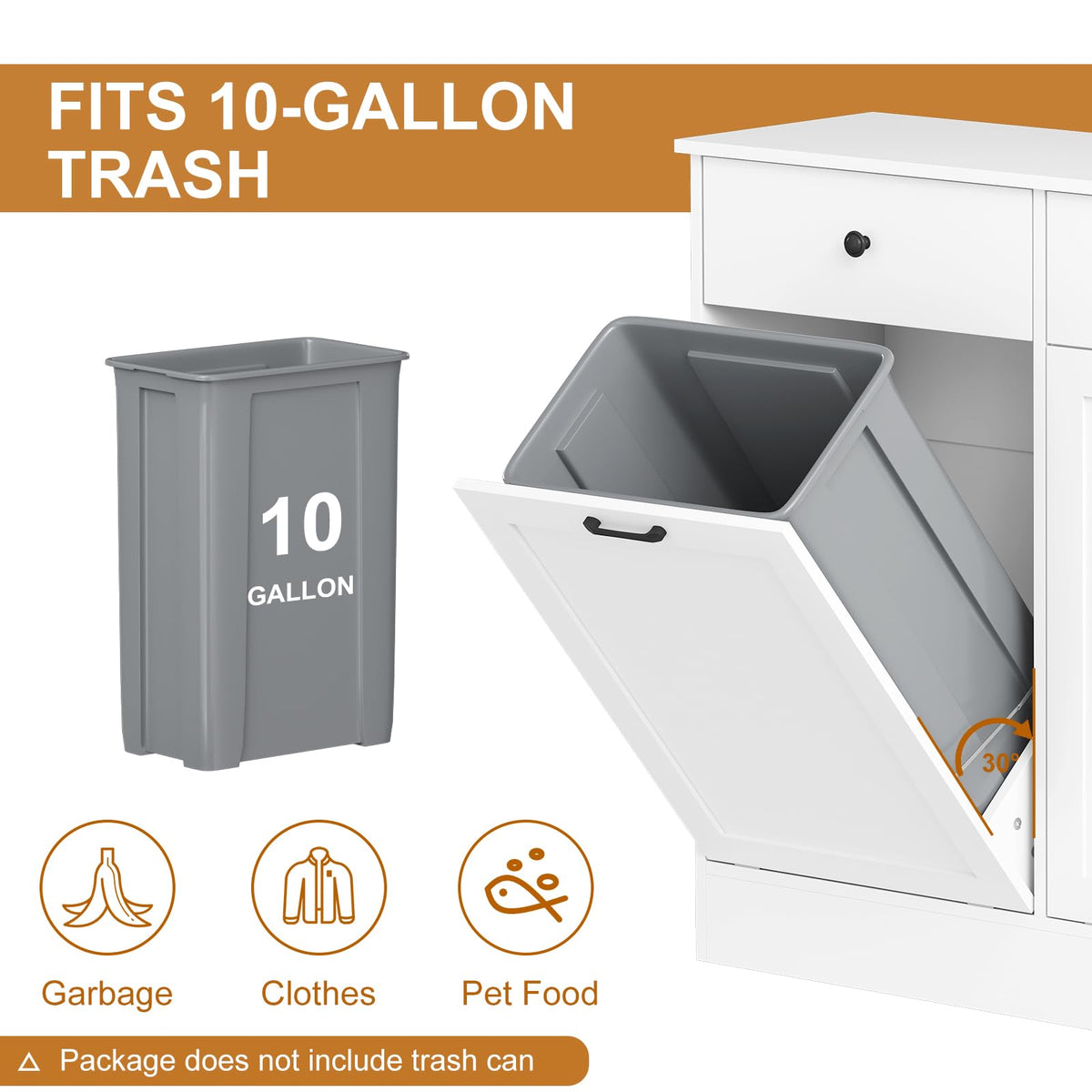 20 Gallon Double Tilt Out Trash Can Cabinet with Hidden Drawers White V97306