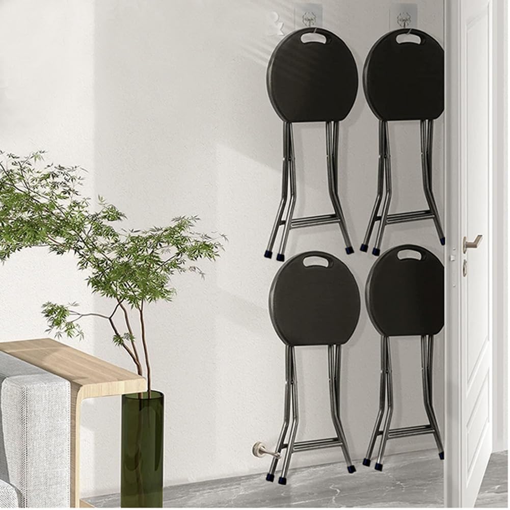 18 Inch Portable Folding Stool with Handle, Round Plastic 500lbs Capacity Black V584499