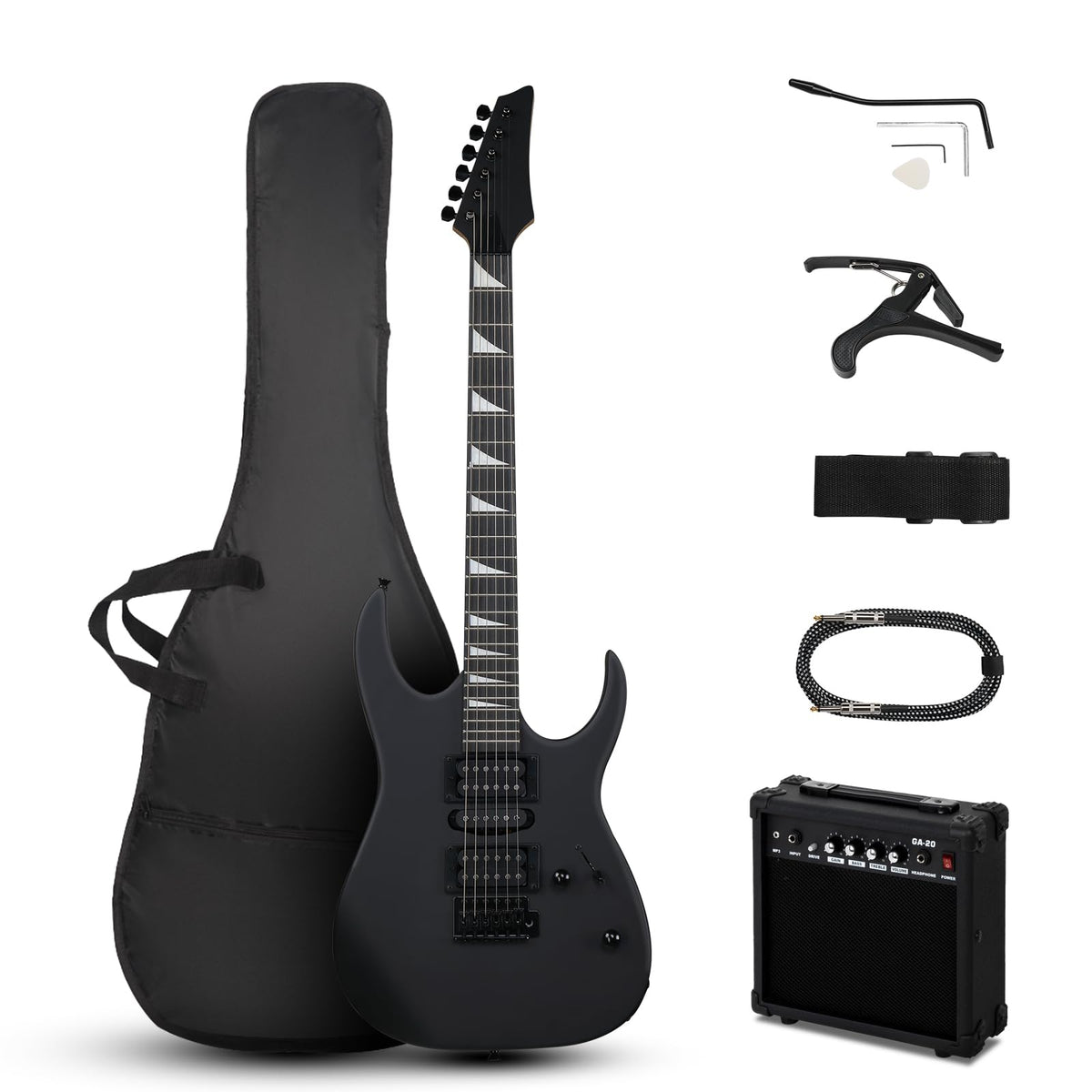 39" Matte Black Electric Guitar with 20Watt Amp T87651