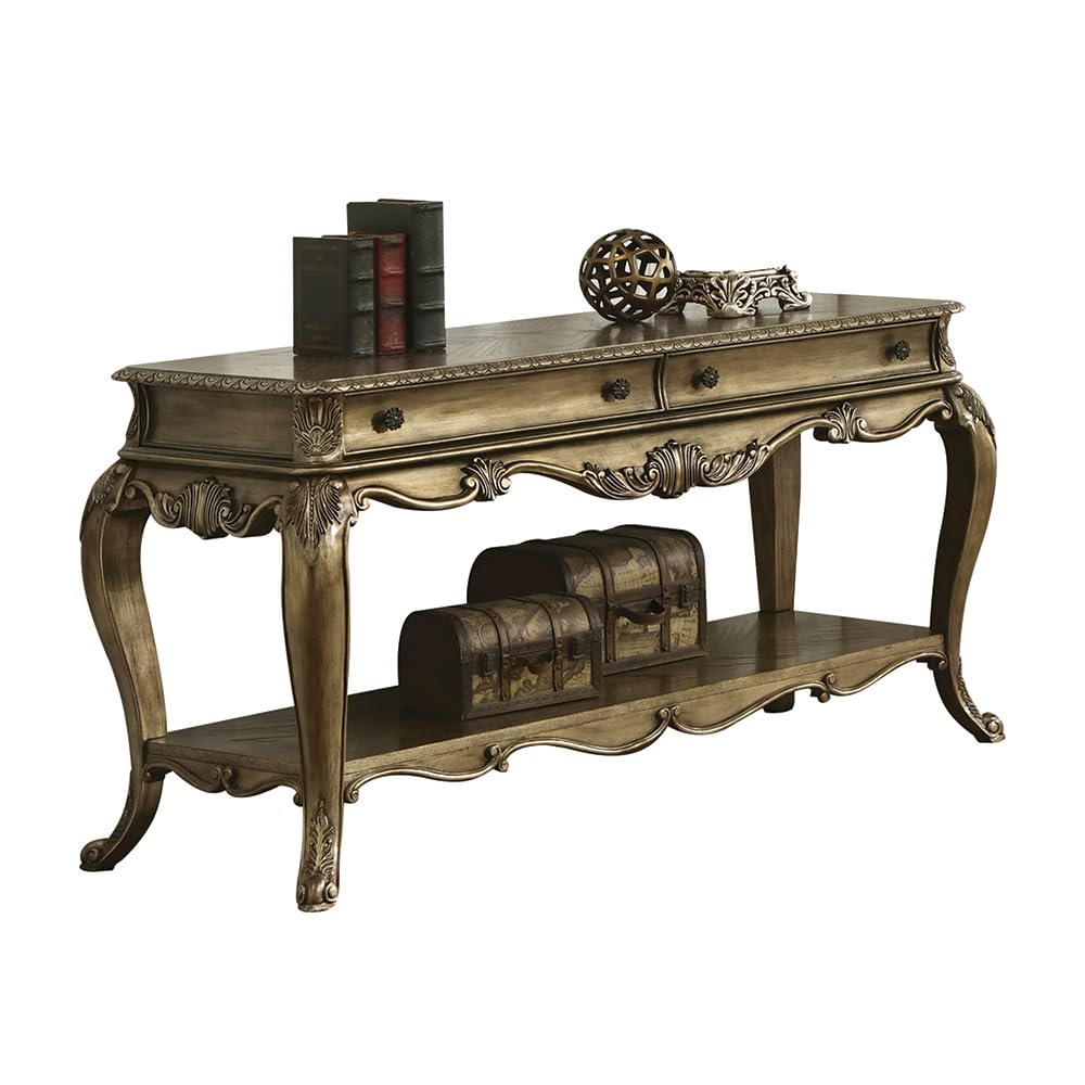 Oak Sofa Table with 2 Drawers and Bottom Shelf V19694