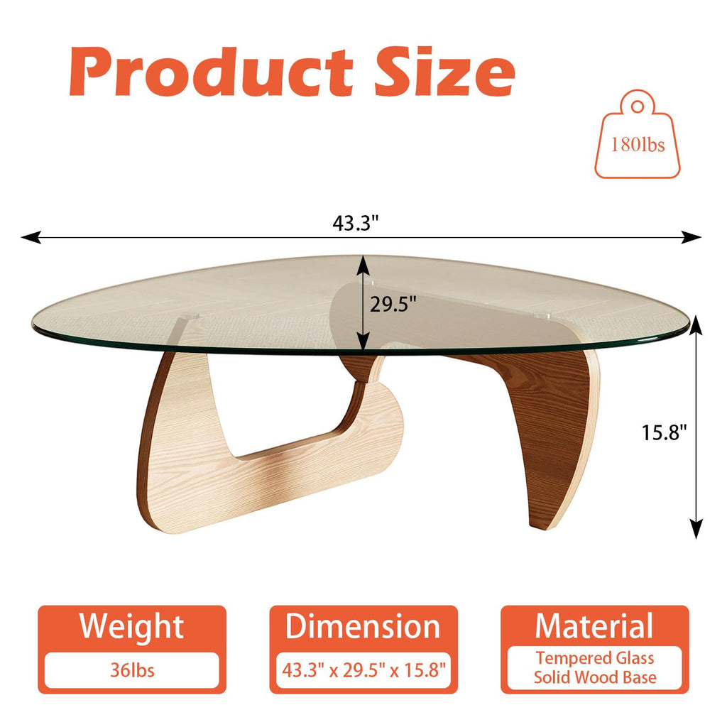 Modern Coffee Table with Tempered Glass Top and Solid Wood Base V82987