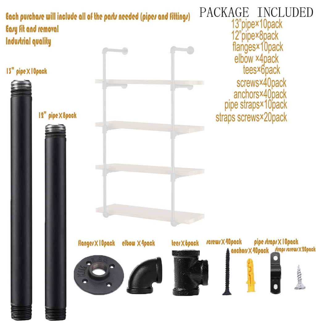 Industrial Wall Mount Iron Pipe Shelf 2Pcs 5 Tier E46351
