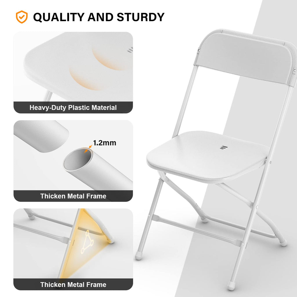 White Plastic Folding Chairs, Set of 2, Steel Frame N771