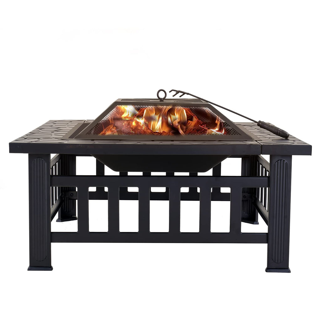 32 Inch Metal Square Outdoor Wood Burning Fire Pit Table V51551
