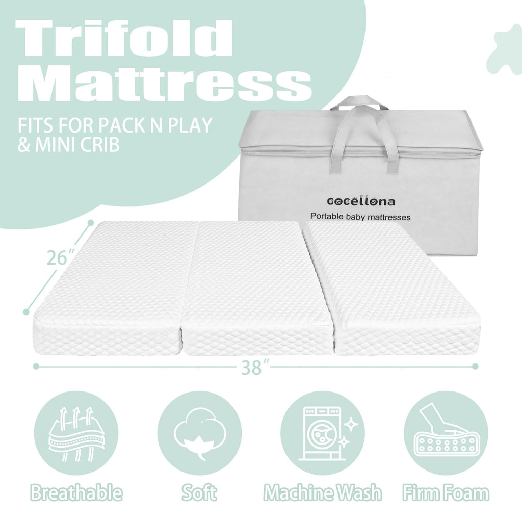 38”x26” Trifold Dual-Firmness Memory Foam Pack and Play Mattress X687772