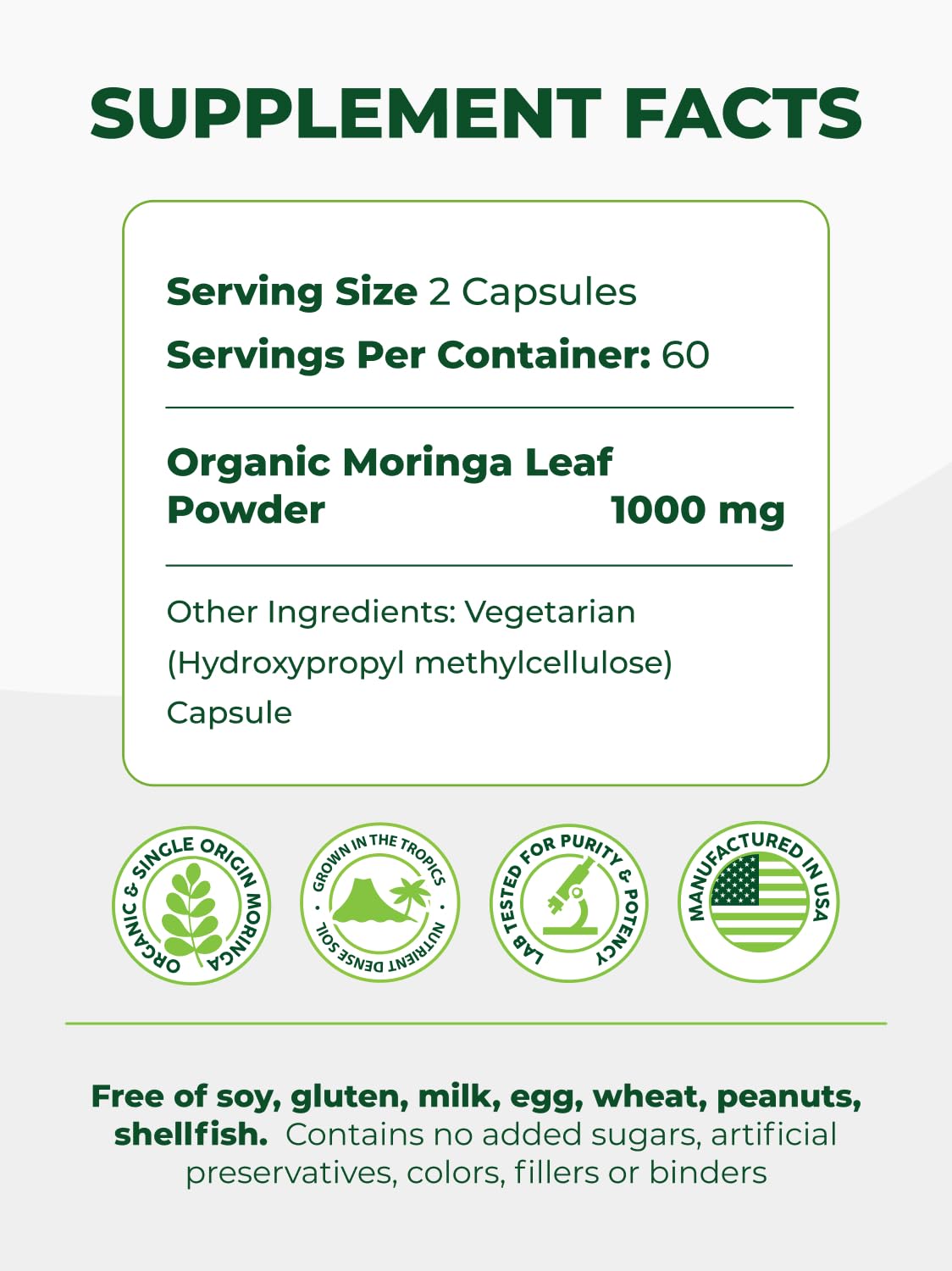 Organic Moringa Capsules 120ct 500mg W27530