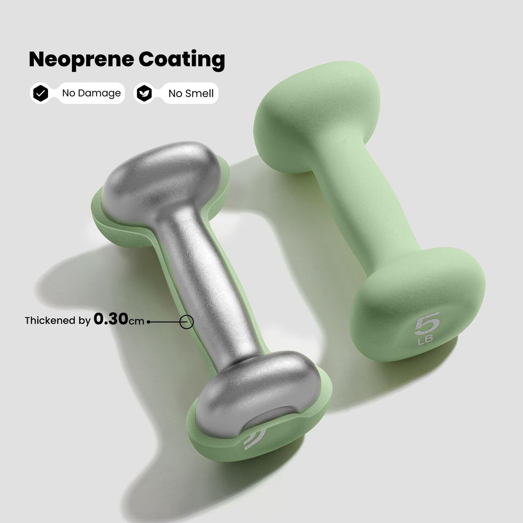 Neoprene Dumbbells Set of 2, 5lb Hand Weights, Green G9090