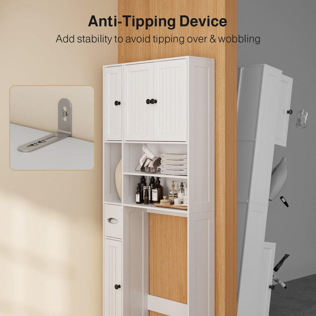 Over The Toilet Storage Cabinet with Five Doors White L603667
