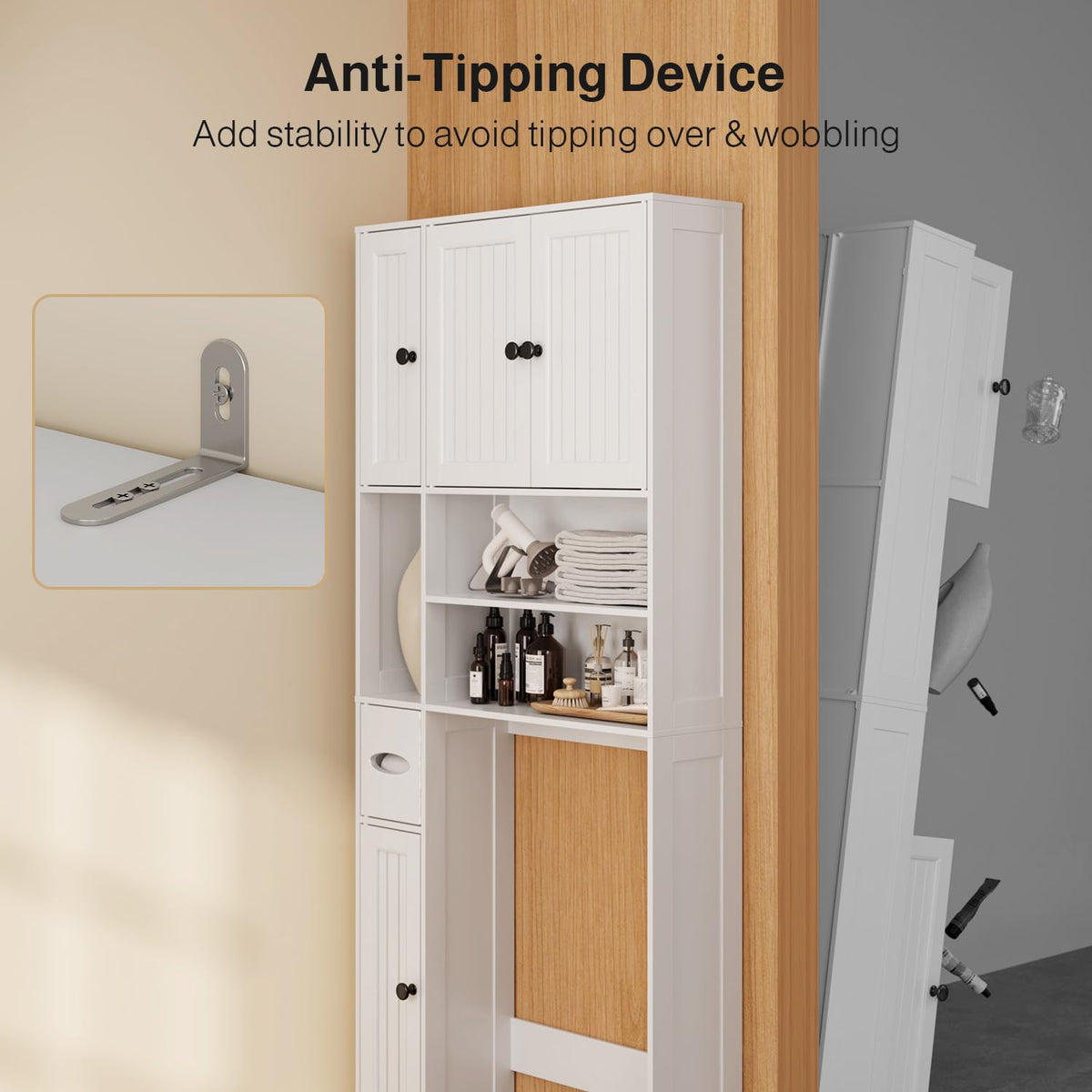 Over The Toilet Storage Cabinet with Five Doors White L603667