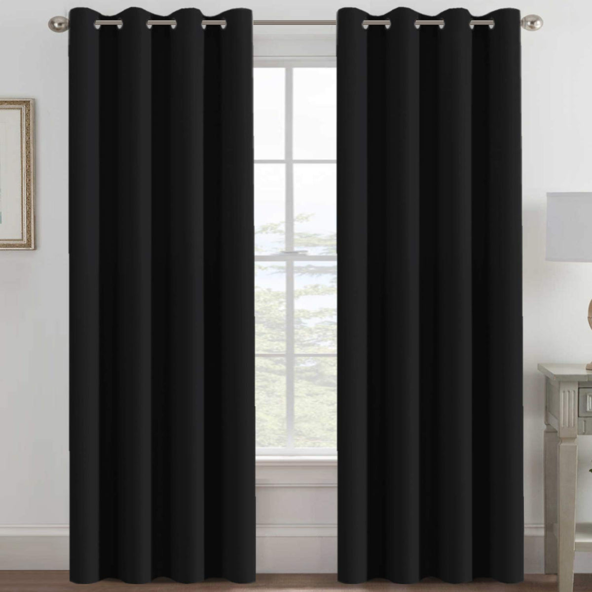100% Blackout Thermal Insulated 96 inch Grommet Curtains S7417