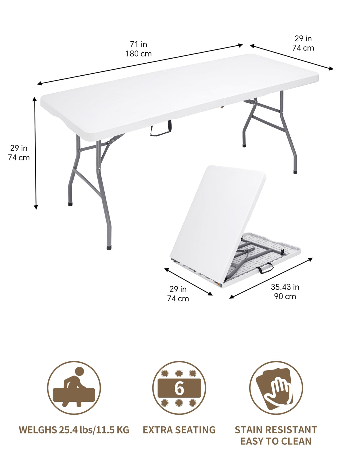 6Ft Heavy Duty Portable Plastic Folding Table K83232