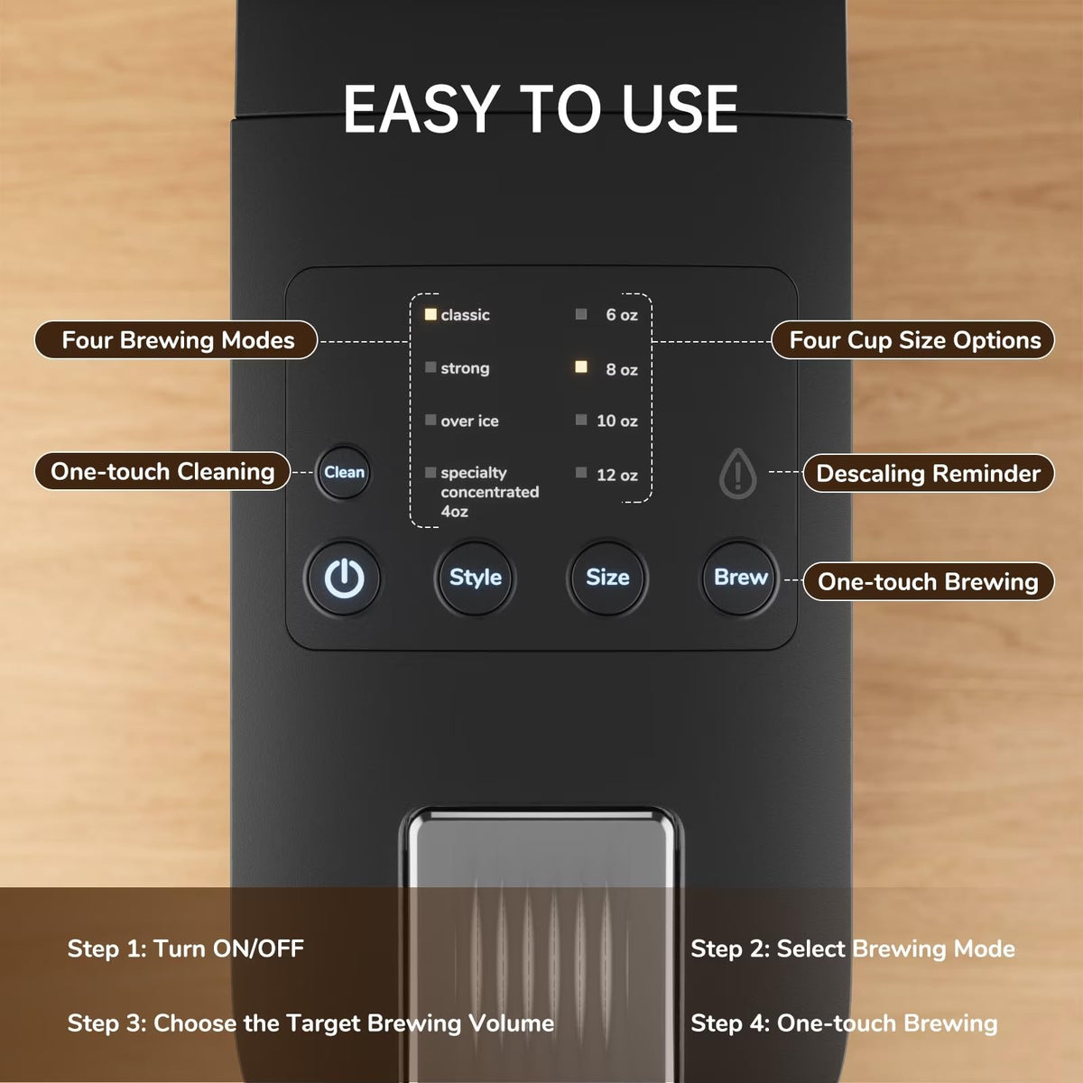 Single Serve Coffee Maker with K Cup Capsules & Grounds, Black H43506