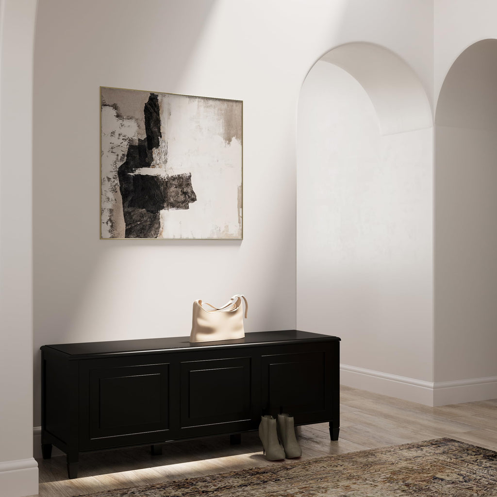 Black Solid Wood Trunk Bench N1491