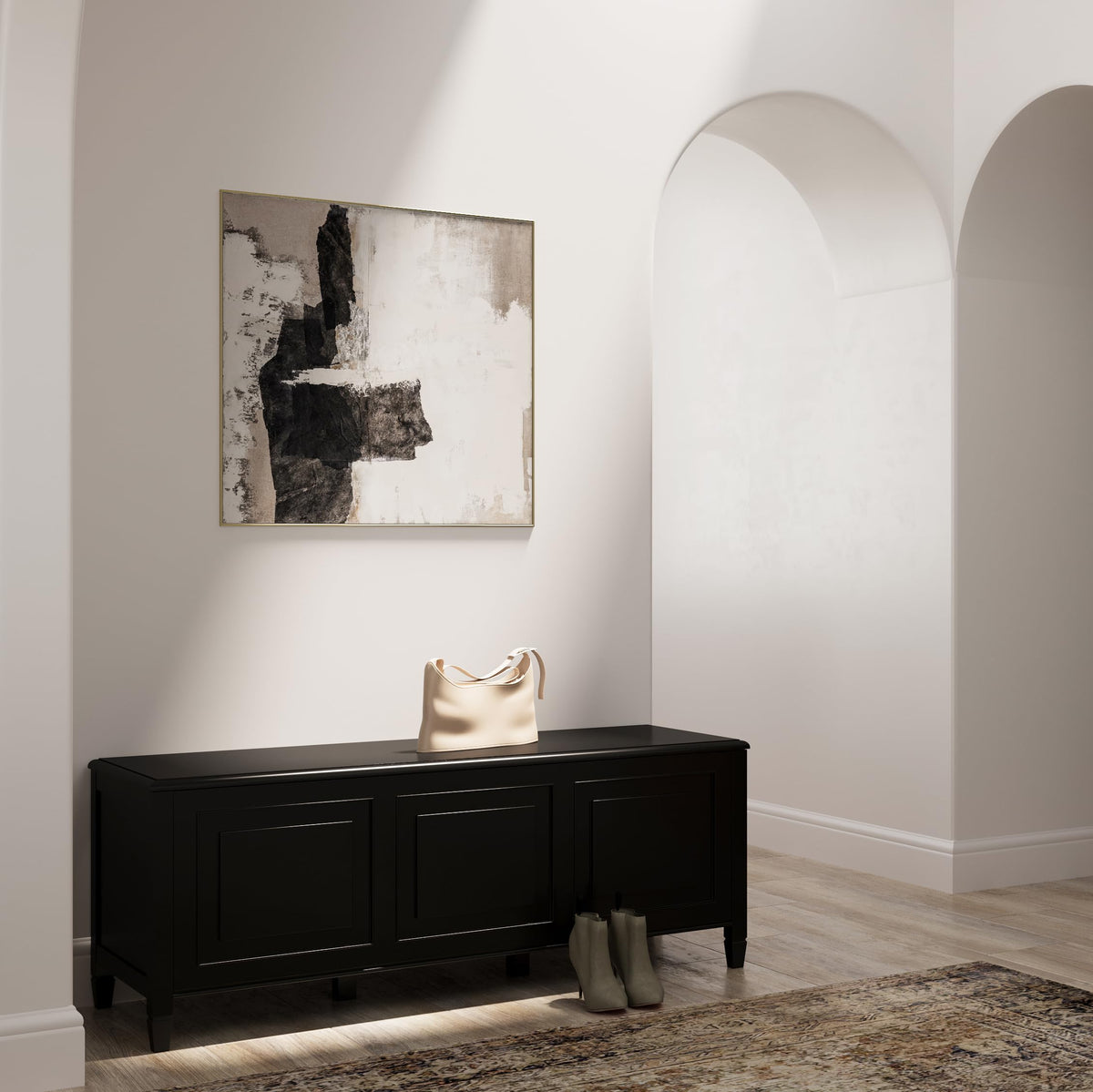 Black Solid Wood Trunk Bench N1491