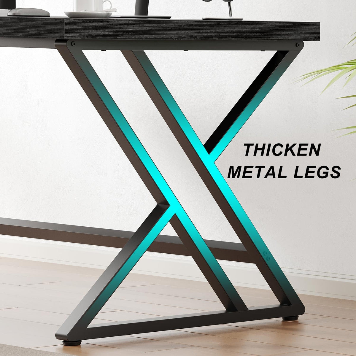 Black 47 Inch Metal and Wood Computer Desk D505