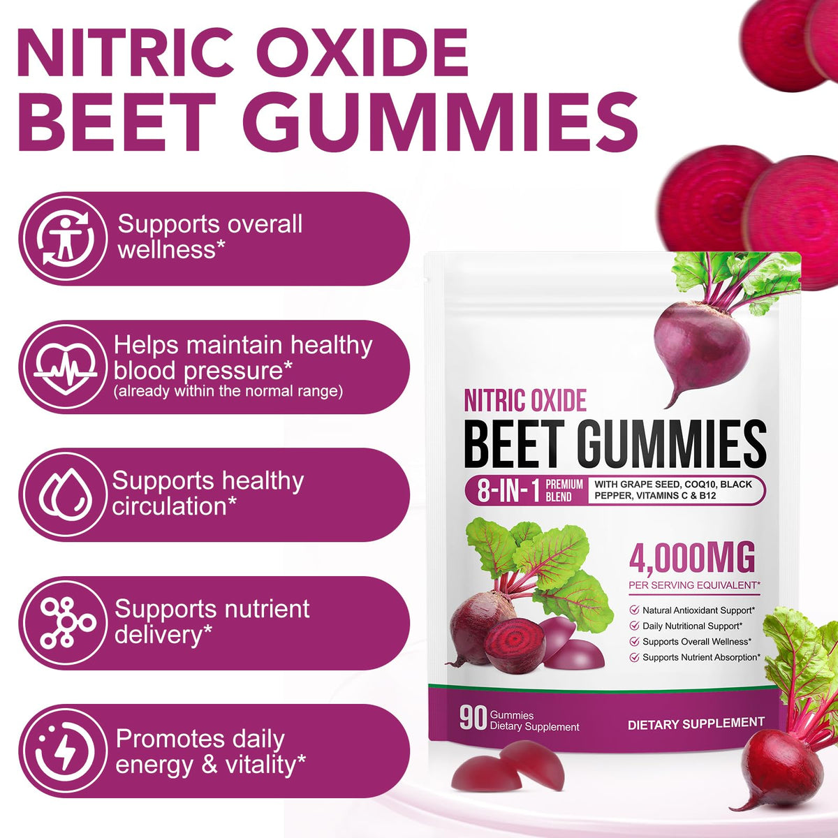 Beet Root Gummies with CoQ10 90 Soft Chews O955449