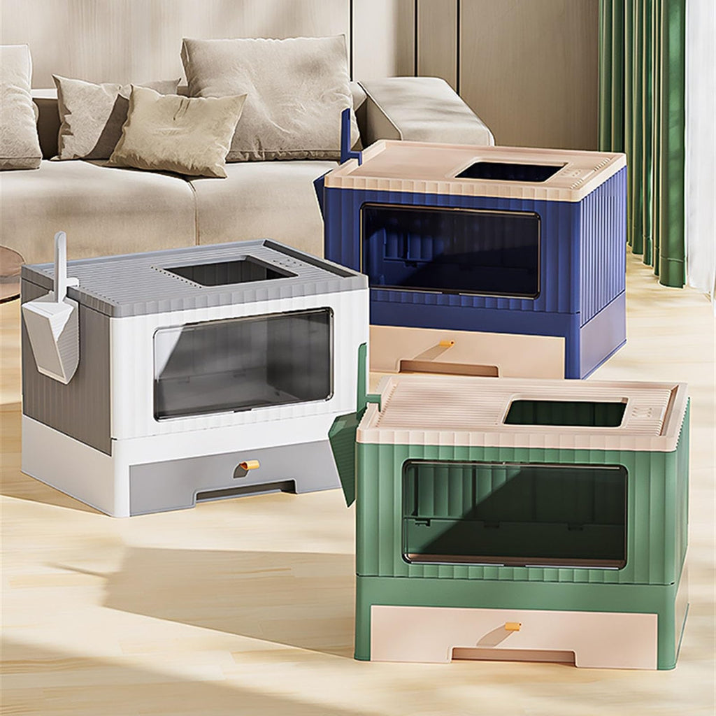 Foldable Enclosed Cat Litter Box with Lid and Scoop J158