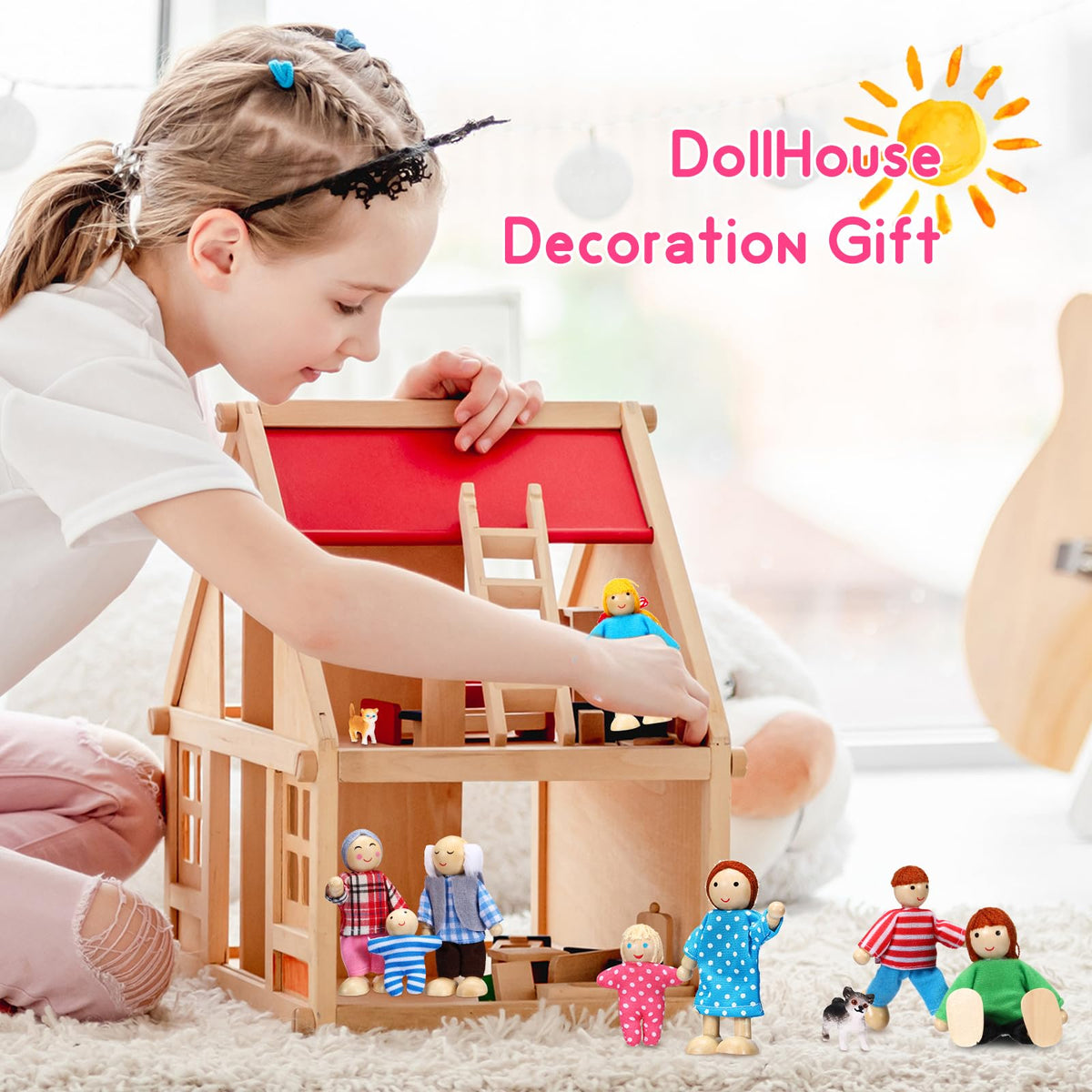 Wooden Dollhouse Family Set Mini People I6872